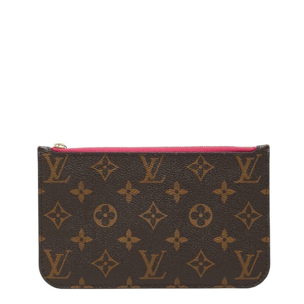 Louis Vuitton Monogram Neverfull attached Pouch Clutch brown leather